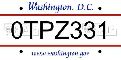 0TPZ331 District Of Columbia License Plate