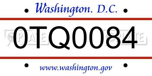 0TQ0084 District Of Columbia License Plate