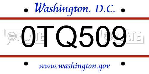 0TQ509 District Of Columbia License Plate