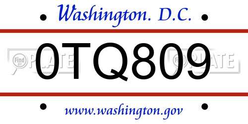 0TQ809 District Of Columbia License Plate