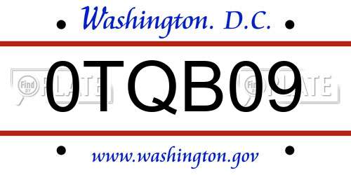 0TQB09 District Of Columbia License Plate