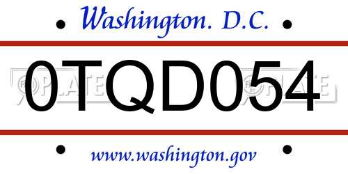0TQD054 District Of Columbia License Plate