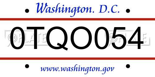 0TQO054 District Of Columbia License Plate