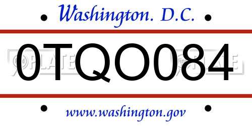 0TQO084 District Of Columbia License Plate