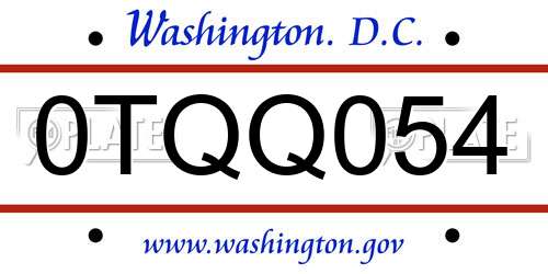 0TQQ054 District Of Columbia License Plate