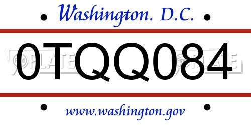 0TQQ084 District Of Columbia License Plate