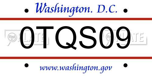0TQS09 District Of Columbia License Plate