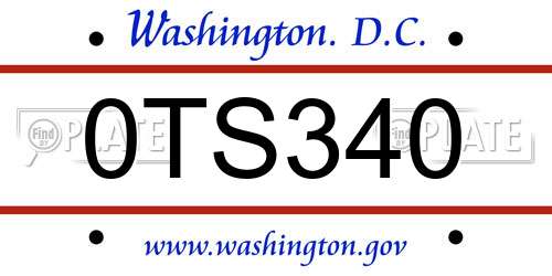 0TS340 District Of Columbia License Plate
