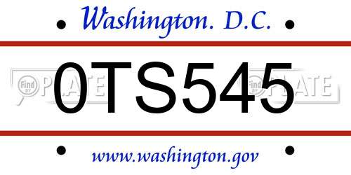 0TS545 District Of Columbia License Plate