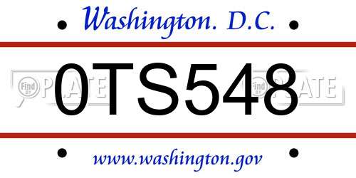 0TS548 District Of Columbia License Plate