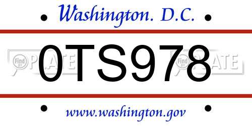 0TS978 District Of Columbia License Plate