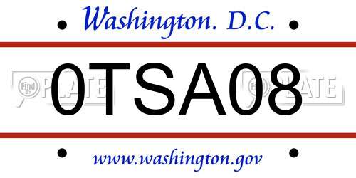 0TSA08 District Of Columbia License Plate