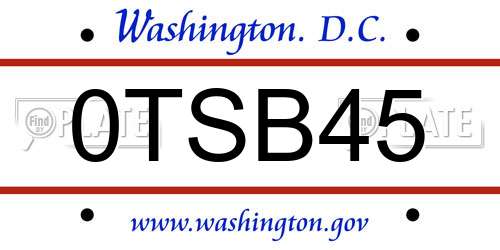 0TSB45 District Of Columbia License Plate