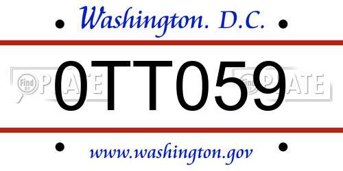 0TT059 District Of Columbia License Plate