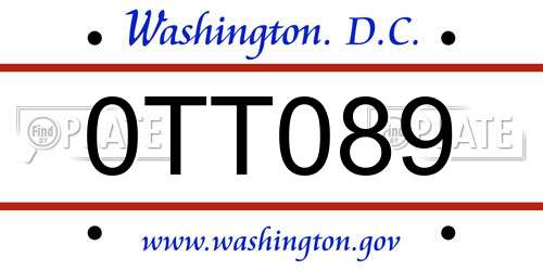 0TT089 District Of Columbia License Plate