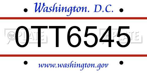 0TT6545 District Of Columbia License Plate