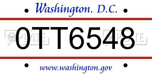 0TT6548 District Of Columbia License Plate