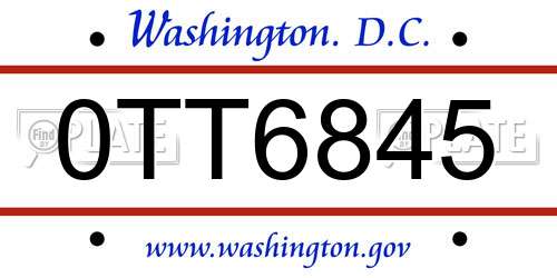 0TT6845 District Of Columbia License Plate