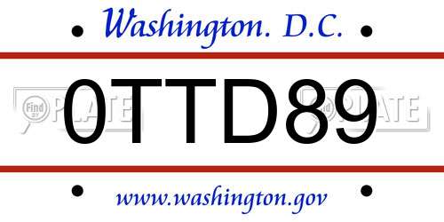 0TTD89 District Of Columbia License Plate