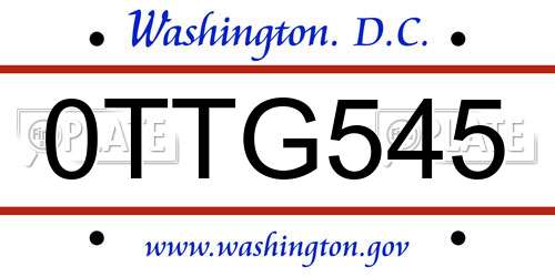 0TTG545 District Of Columbia License Plate