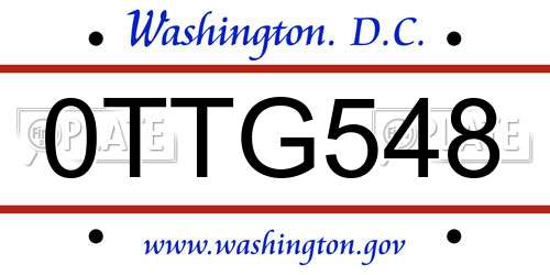 0TTG548 District Of Columbia License Plate