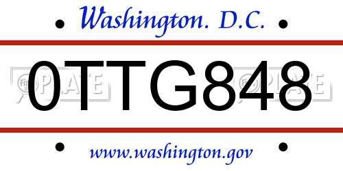 0TTG848 District Of Columbia License Plate