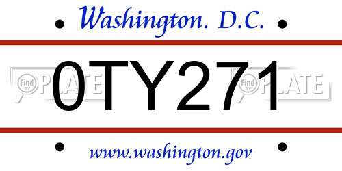 0TY271 District Of Columbia License Plate