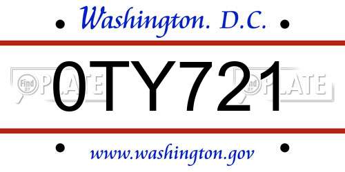 0TY721 District Of Columbia License Plate