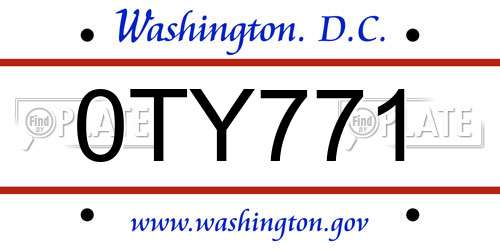 0TY771 District Of Columbia License Plate