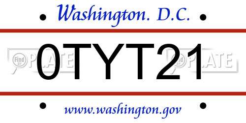 0TYT21 District Of Columbia License Plate