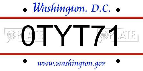 0TYT71 District Of Columbia License Plate