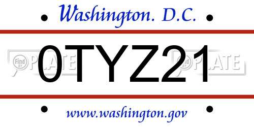 0TYZ21 District Of Columbia License Plate