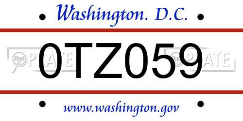 0TZ059 District Of Columbia License Plate