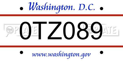 0TZ089 District Of Columbia License Plate