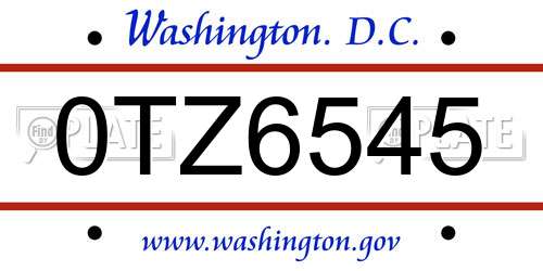0TZ6545 District Of Columbia License Plate