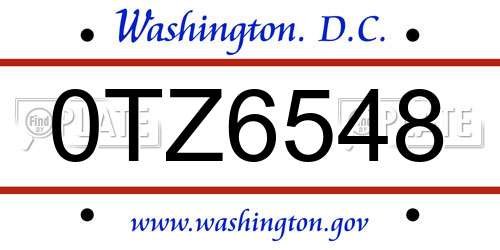 0TZ6548 District Of Columbia License Plate