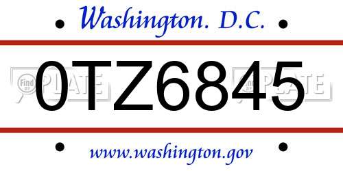 0TZ6845 District Of Columbia License Plate