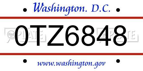 0TZ6848 District Of Columbia License Plate