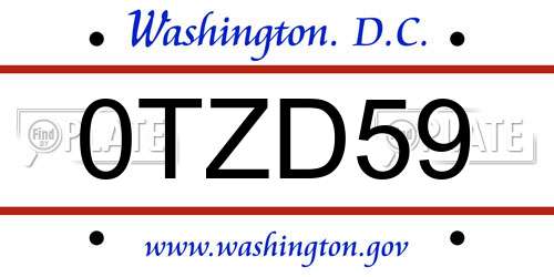 0TZD59 District Of Columbia License Plate