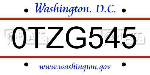 0TZG545 District Of Columbia License Plate