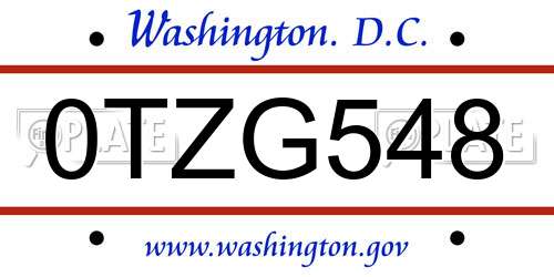 0TZG548 District Of Columbia License Plate