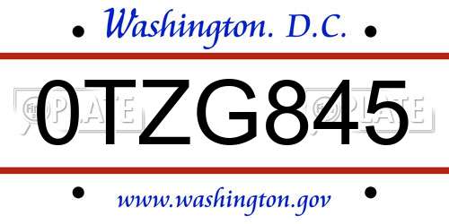 0TZG845 District Of Columbia License Plate