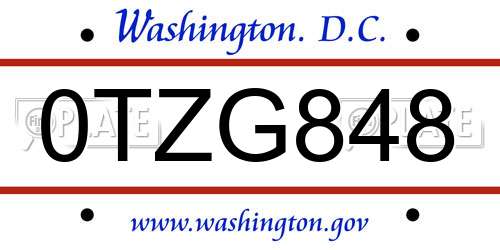 0TZG848 District Of Columbia License Plate