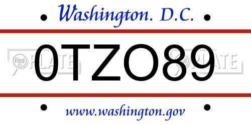 0TZO89 District Of Columbia License Plate