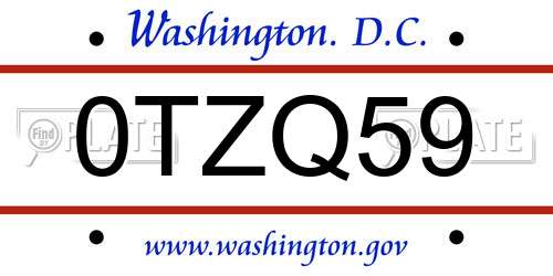 0TZQ59 District Of Columbia License Plate