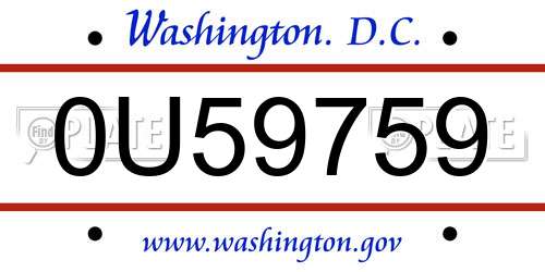 0U59759 District Of Columbia License Plate