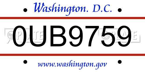 0UB9759 District Of Columbia License Plate