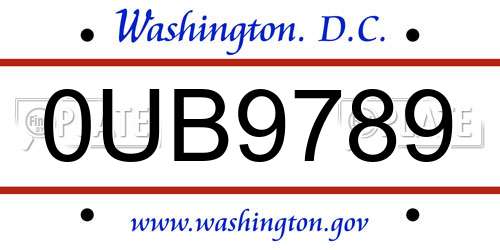 0UB9789 District Of Columbia License Plate