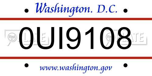 0UI9108 District Of Columbia License Plate