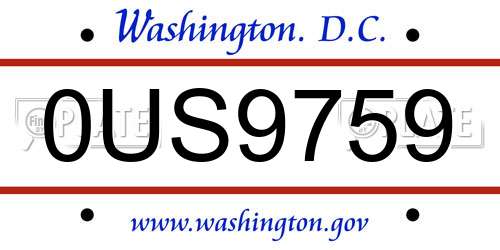 0US9759 District Of Columbia License Plate